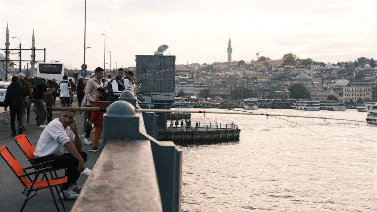 Local People Fishing and Relaxing on Galata Bridge, Istanbul